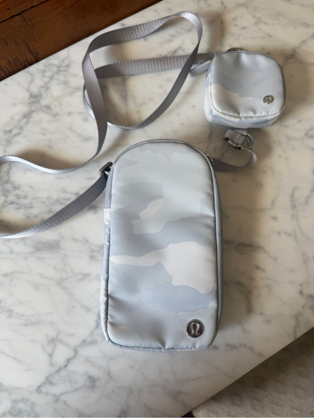 lululemon athletica Light Gray Camo Crossbody Phone Bag with Mini Pouch